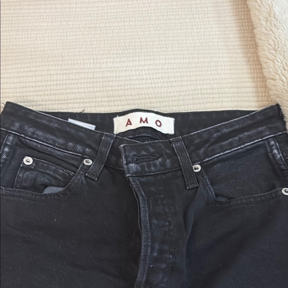 AMO Black Straight Leg Jeans with Subtle Texture